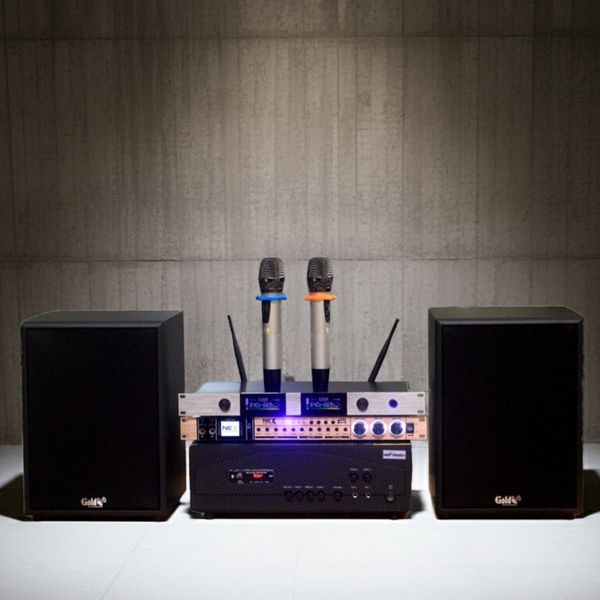 DÀN KARAOKE GOLD120C (AMPLY 1200W + 2 V120+ bộ micro không dây + Vang) - Hàng trưng bày đồng giá cuối năm