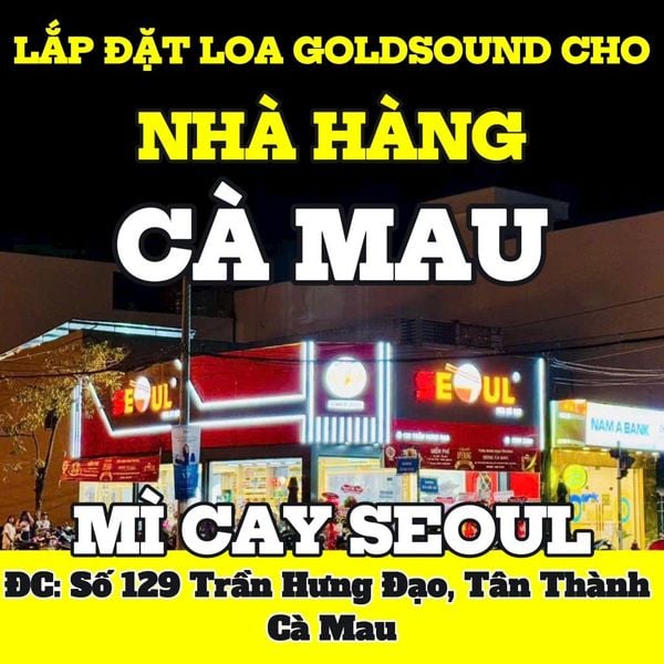 Loa âm trần phát nhạc nền tự động Goldsound cho Mì Cay SEOUL Cà Mau, loa được thiết kế riêng cho quán, bật lớn không tạp âm, miễn phí công lắp đặt, bảo hành dài hạn 5 năm