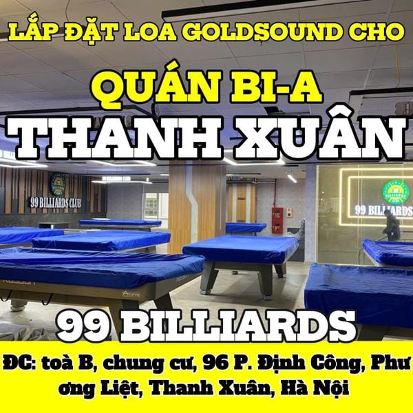 Loa billiard phát nhạc nền tự động Goldsound cho 99 Billiards Định Công, loa được thiết kế riêng cho quán, bật lớn không tạp âm, miễn phí công lắp đặt, bảo hành dài hạn 5 năm