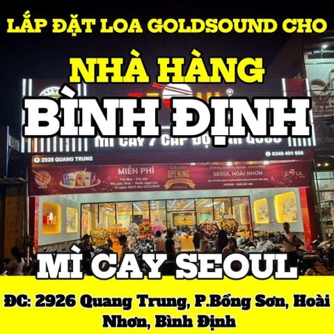 Loa nhà hàng phát nhạc nền tự động cho nhà hàngMì Cay SEOUL Hoài Nhơn, Bình Định, loa được thiết kế riêng cho quán, bật lớn không tạp âm, miễn phí công lắp đặt, bảo hành dài hạn 5 năm