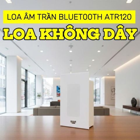 Loa âm trần bluetooth ATR120, công suất 120w, bass 4 inch, treble 2 inch, bluetooth 5.0, cổng AUX, USB, thiết kế loa thùng gỗ dài 335 mm, rộng 200 mm, cao 95 mm. Bảo hành 12 tháng
