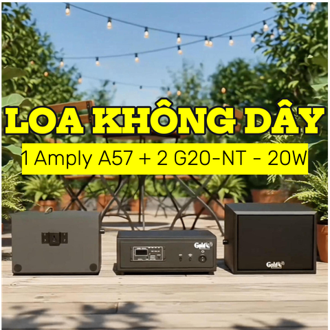 Loa sân vườn không dây: 01 amply A57 Goldsound + 2 loa treo tường ngoài trời không dây G20-NT Goldsound