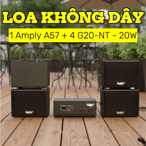 Loa sân vườn không dây: 01 amply A57 Goldsound + 4 loa treo tường ngoài trời không dây G20-NT Goldsound