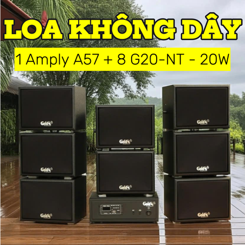 Loa sân vườn không dây: 01 amply A57 Goldsound + 8 loa treo tường ngoài trời không dây G20-NT Goldsound