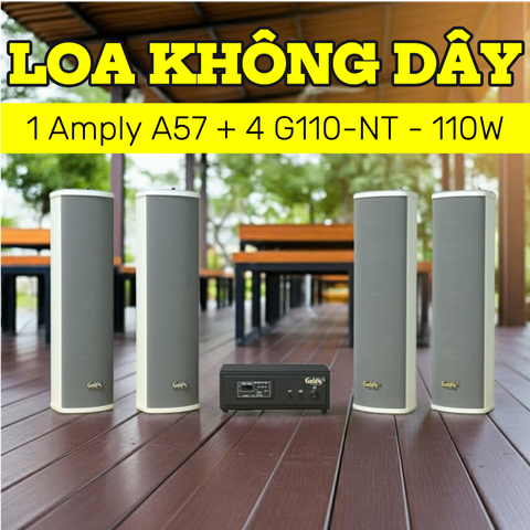 Loa sân vườn không dây: 01 amply A57 Goldsound + 4 loa cột chống nước sân vườn không dây G110-NT UHF Goldsound