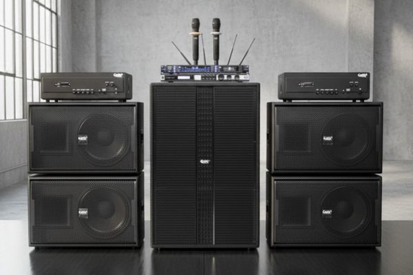 Dàn loa sân khấu, hội trường, kinh doanh karaoke K110 Goldsound (Loa V258PU-KA, Cục đẩy A958PU-2K, A957PU-1K, JBL KX180, Micro SLS S800,...)