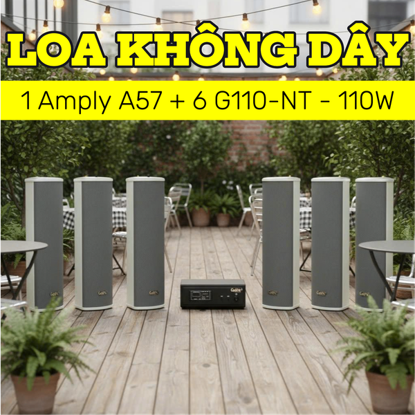 Loa sân vườn không dây: 01 amply A57 Goldsound + 6 loa cột chống nước sân vườn không dây G110-NT UHF Goldsound