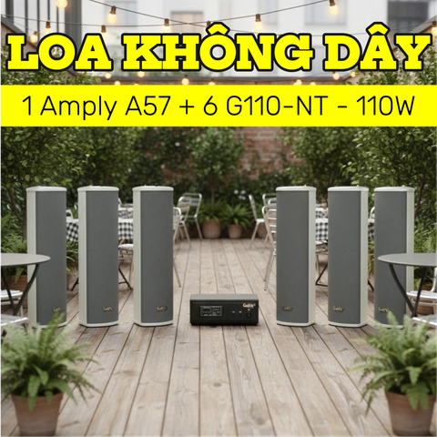 Loa sân vườn không dây: 01 amply A57 Goldsound + 6 loa cột chống nước sân vườn không dây G110-NT UHF Goldsound
