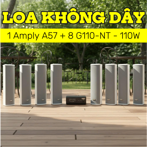 Loa sân vườn không dây: 01 amply A57 Goldsound + 8 loa cột chống nước sân vườn không dây G110-NT UHF Goldsound