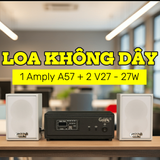 Dàn loa không dây treo tường, Loa thông báo, loa phát nhạc tự động: 01 amply A57 Goldsound + 2 loa không dây Goldsound V27 - 27w