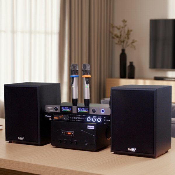 Hàng trưng bày: DÀN KARAOKE GOLD120B (AMPLY 1200W+ 2 V120+ bộ micro không dây + Vang)