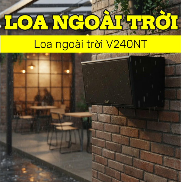 Loa ngoài trời V240NT Goldsound, công suất 240w, thiết kế chống nước, loa bass 25cm, loa mid 4 inch, treble 3 inch, kích thước rộng 52 cm, cao 32.9 cm, sâu 35 cm, bảo hành 12 tháng