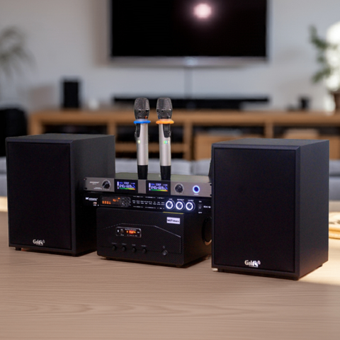 Hàng trưng bày: DÀN KARAOKE GOLD120B (AMPLY 1200W+ 2 V120+ bộ micro không dây + Vang)