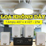 Dàn loa không dây treo tường, Loa thông báo, loa phát nhạc tự động: 01 amply A57 Goldsound + 4 loa không dây Goldsound V27 - 27w