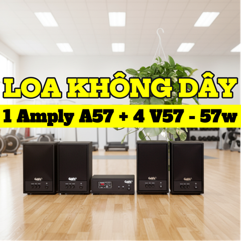 Dàn loa không dây treo tường, Loa thông báo, loa phát nhạc tự động: 01 amply A57 Goldsound + 4 loa không dây Goldsound V57 - 57w