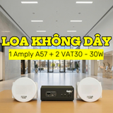 Dàn loa âm trần không dây: 01 amply A57 Goldsound + 2 loa âm trần không dây VAT30 UHF Goldsound, loa được thiết kế riêng cho quán, bật lớn không tạp âm, bảo hành dài hạn 5 năm.