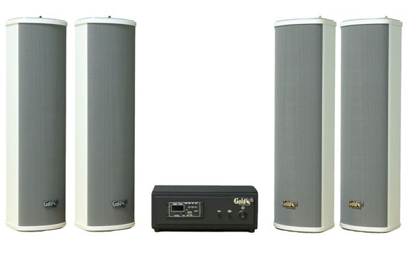 Loa sân vườn không dây: 01 amply A57 Goldsound + 4 loa cột chống nước sân vườn không dây G110-NT UHF Goldsound