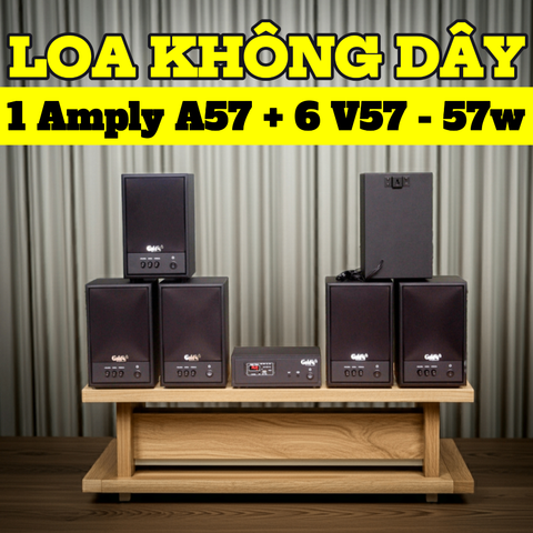 Dàn loa không dây treo tường, Loa thông báo, loa phát nhạc tự động : 01 amply A57 Goldsound + 6 loa không dây Goldsound V57 - 57w