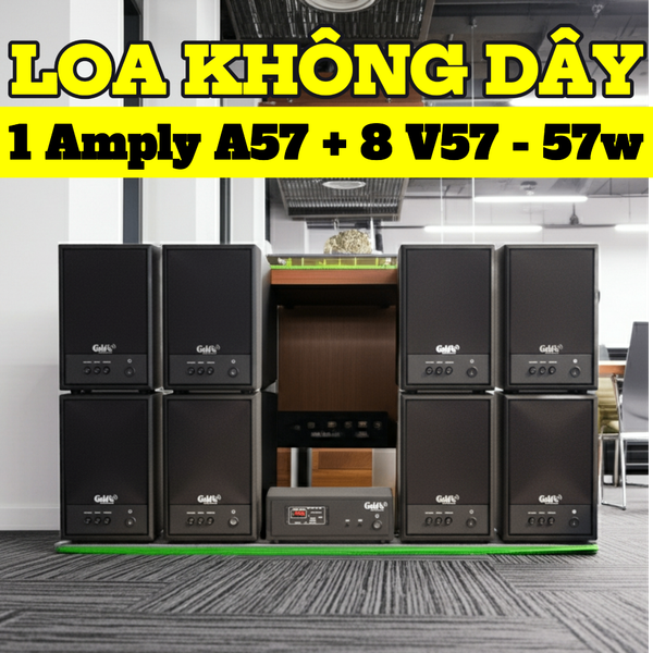 Dàn loa không dây treo tường: 01 amply A57-SG Goldsound + 8 loa không dây Goldsound V57-SG 57w
