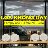Loa âm trần không dây: 01 amply A57 Goldsound + 4 loa âm trần không dây VAT30 UHF Goldsound, loa được thiết kế riêng cho quán, bật lớn không tạp âm, bảo hành dài hạn 5 năm.