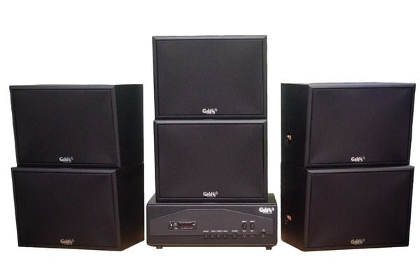 Dàn loa treo tường: Amply A917PU - 2K Goldsound 2 vùng âm lượng 1200w + 6 loa Goldsound V130 - 130w, bật lớn không tạp âm, miễn phí công lắp đặt, bảo hành dài hạn 5 năm