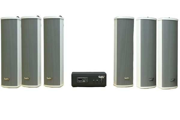 Loa sân vườn không dây: 01 amply A57 Goldsound + 6 loa cột chống nước sân vườn không dây G110-NT UHF Goldsound