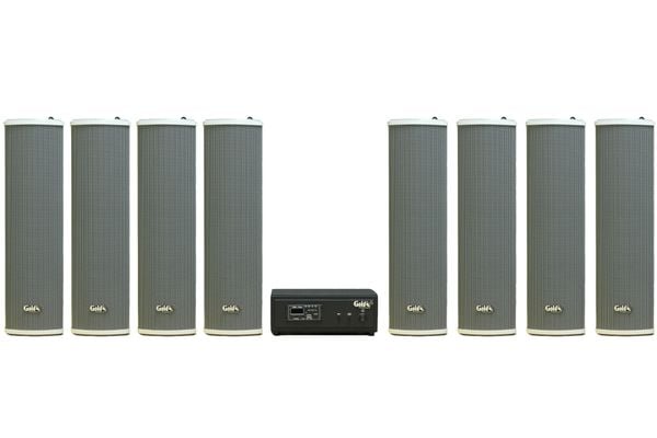 Loa sân vườn không dây: 01 amply A57 Goldsound + 8 loa cột chống nước sân vườn không dây G110-NT UHF Goldsound