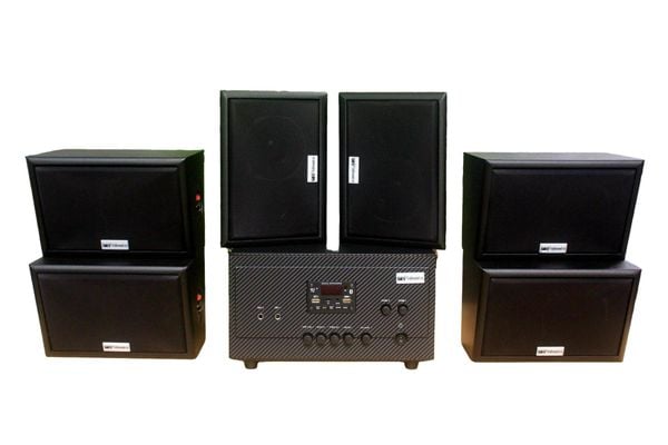 Dàn loa sân vườn: Amply A907 Goldsound 2 vùng âm lượng 900w + 6 loa Goldsound ngoài trời V40NT 40w, loa được thiết kế riêng cho quán, bật lớn không tạp âm, miễn phí công lắp đặt, bảo hành 12 tháng