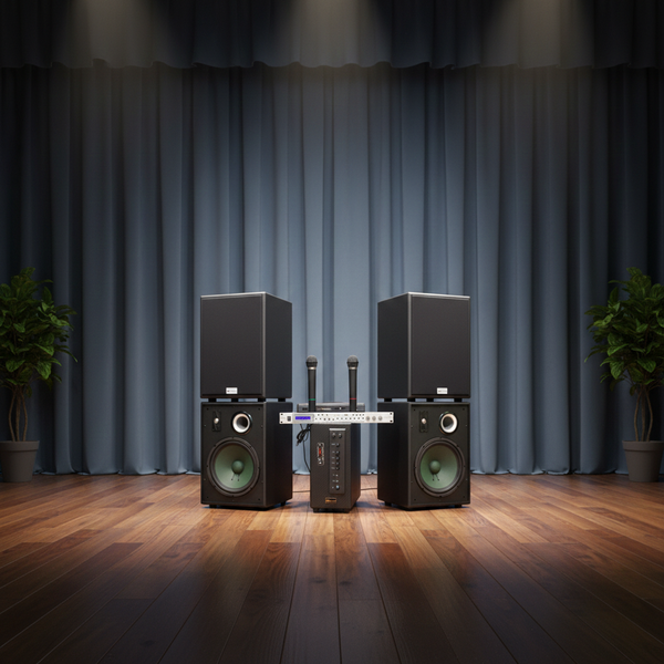 Dàn acoustic V230 - A906: 04 Loa V230 (bass loa 25cm), Công suất A906 (công suất 900w), 1 Mixer DbAcoustic KM315, 1 Cặp Micro