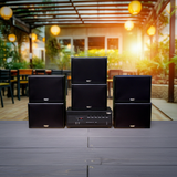 Dàn loa treo tường: Amply A384PU - 6K + 6 V130PU, Amply 4 - 6 vùng âm lượng, loa được thiết kế riêng, bật lớn không tạp âm, miễn phí công lắp đặt, bảo hành dài hạn 5 năm.