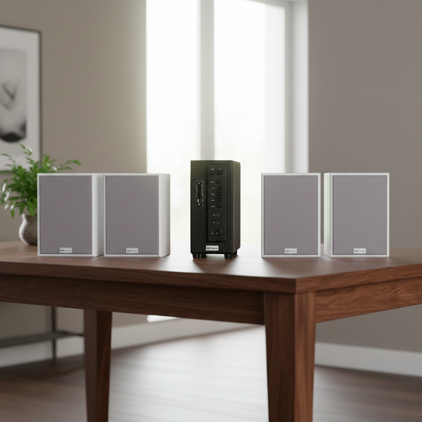 Dàn loa treo tường thông báo phát nhạc nền tự động: Amply A384 + 4 V70C, Amply hai vùng âm lượng, loa được thiết kế riêng cho quán, bật lớn không tạp âm, bảo hành dài hạn 5 năm.