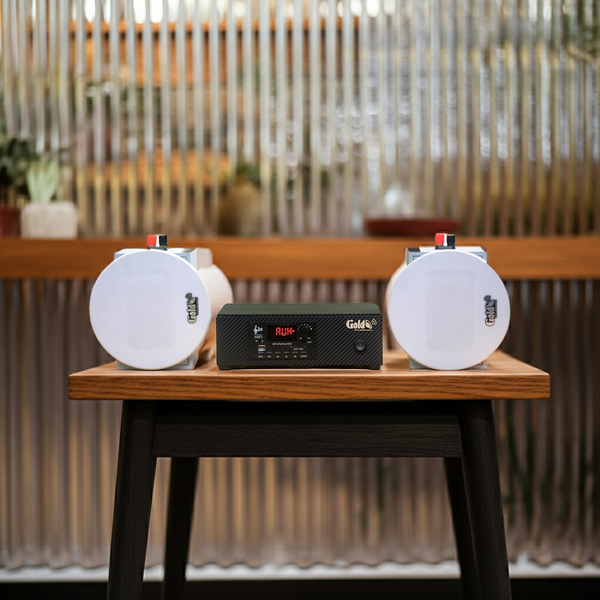 Dàn loa âm trần thông báo phát nhạc nền: 1 Amply A2.0 + 2 loa âm trần thông báo phát nhạc nền tự động VAT12, loa được thiết kế riêng cho quán, bật lớn không tạp âm, bảo hành dài hạn 5 năm.