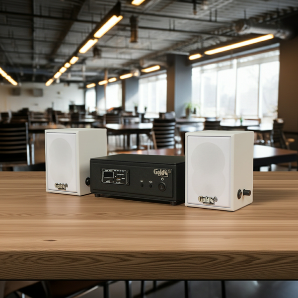 Dàn loa không dây treo tường, Loa thông báo, loa phát nhạc tự động: 01 amply A57 Goldsound + 2 loa không dây Goldsound V27 - 27w