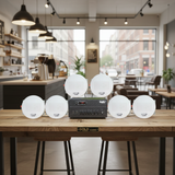 [Diện tích 100m2 + 2 Kênh] Loa thông báo, loa phát nhạc nền tự động Gold4cafe TH 6.0 (01 amply + 06 loa âm trần), Amply 2 vùng âm lượng, loa được thiết kế riêng cho quán, bật lớn không tạp âm, bảo hành dài hạn 5 năm.