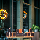 Loa thông báo phát nhạc nền tự động Gold4cafe 10.0 màu vân gỗ đỏ (10 loa + 1 amply), Amply 1200w - 2 vùng âm lượng, loa được thiết kế riêng cho quán, bật lớn không tạp âm, bảo hành dài hạn 5 năm