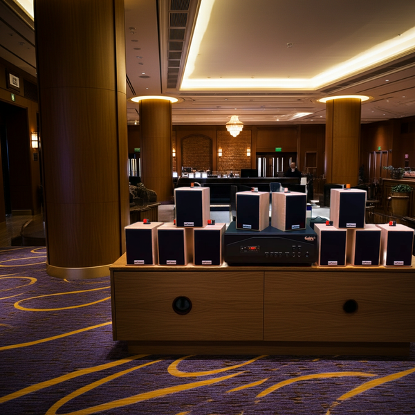 Loa thông báo phát nhạc nền tự động Gold4cafe 10.0 màu vân gỗ(amply + 10 loa), Amply 1200w - 2 vùng âm lượng, loa được thiết kế riêng cho quán, bật lớn không tạp âm, bảo hành dài hạn 5 năm.