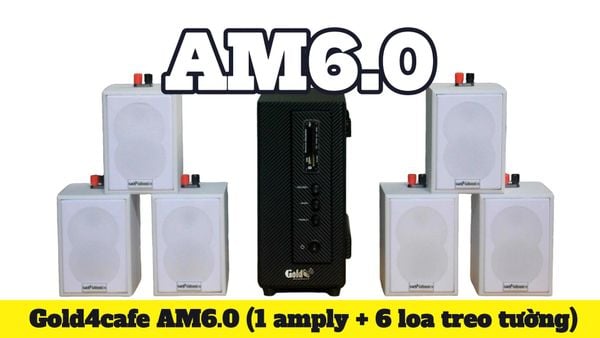 Loa treo tường thông báo phát nhạc nền tự động Gold4cafe AM6.0 (01 amply + 06 loa treo tường màu trắng), loa được thiết kế riêng cho quán, bật lớn không tạp âm, bảo hành dài hạn 5 năm.