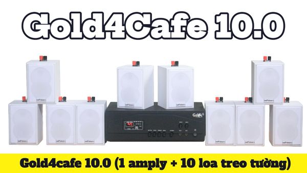 Loa treo tường thông báo phát nhạc nền tự động Gold4cafe 10.0 bản màu trắng (01 amply + 10 loa), Amply 1200w - 2 vùng âm lượng, loa được thiết kế riêng cho quán, bật lớn không tạp âm, bảo hành dài hạn 5 năm.