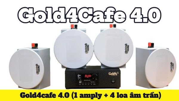 [Diện tích 60m2 + 1 Kênh] Loa thông báo, loa phát nhạc nền tự động Gold4Cafe 4.0: Amply A2.0 + 4 loa âm trần VAT12, loa được thiết kế riêng cho quán, bật lớn không tạp âm, bảo hành dài hạn 5 năm.