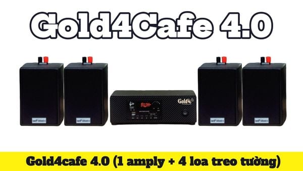 Dàn loa thông báo phát nhạc nền tự động Gold4Cafe 4.0: Amply A2.0 + 4 loa treo tường V12, Amply, loa được thiết kế riêng cho quán, bật lớn không tạp âm, bảo hành dài hạn 5 năm.