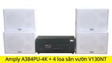 Dàn loa sân vườn: Amply A384PU-4K Goldsound 4 vùng âm lượng 800w + 4 loa ngoài trời V130NT màu trắng 130w, loa được thiết kế riêng cho quán, bật lớn không tạp âm, miễn phí công lắp đặt, bảo hành 12 tháng