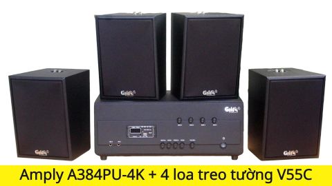[Diện tích 80m2 + 04 Kênh] Loa thông báo, loa phát nhạc nền tự động A384PU-4K Goldsound 800w + 4 loa Goldsound V55C 55w, loa được thiết kế riêng cho quán, bật lớn không tạp âm, miễn phí công lắp đặt, bảo hành dài hạn 5 năm