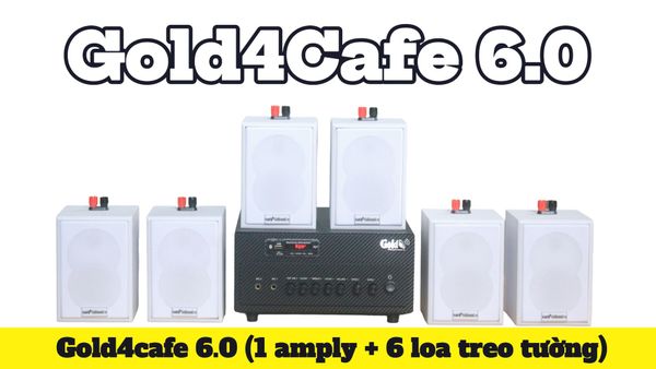Loa hộp treo tường thông báo phát nhạc nền tự động Gold4cafe 6.0 (01 amply + 06 loa treo tường màu trắng), Amply 2 vùng âm lượng, loa được thiết kế riêng cho quán, bật lớn không tạp âm, bảo hành dài hạn 5 năm.