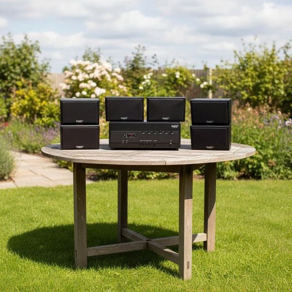 [Diện tích 180m2 + 06 Kênh] Amply Goldsound 384PU-6K, 6 kênh 1200w + 6 loa Goldsound treo tường chống nước V50NT-PU 50w, loa được thiết kế riêng cho quán, bật lớn không tạp âm, miễn phí công lắp đặt, bảo hành dài hạn 12 tháng.