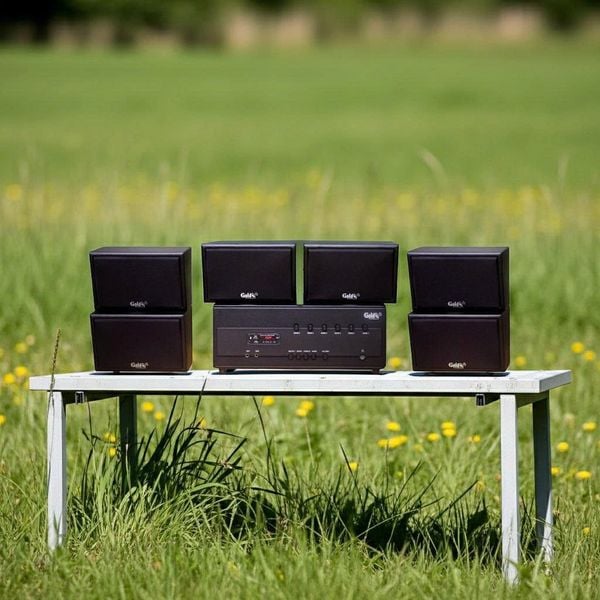 [Diện tích 180m2 + 06 Kênh] Amply Goldsound 384PU-6K, 6 kênh 1200w + 6 loa Goldsound treo tường chống nước V50NT-PU 50w, loa được thiết kế riêng cho quán, bật lớn không tạp âm, miễn phí công lắp đặt, bảo hành dài hạn 12 tháng.