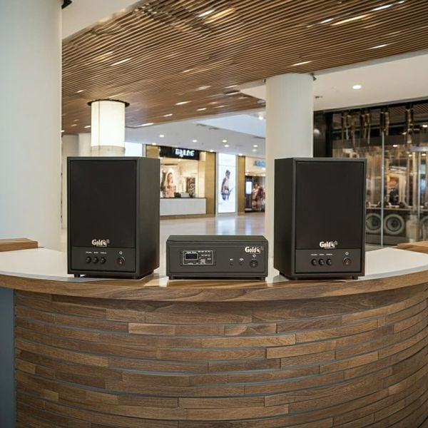 Dàn loa treo tường không dây, loa thông báo, loa phát nhạc tự động: 01 amply A50 Goldsound + 2 loa không dây C50 UHF Goldsound