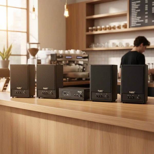 Dàn loa treo tường không dây, loa thông báo, loa phát nhạc tự động: 01 amply A50 Goldsound + 4 loa không dây C50 UHF Goldsound