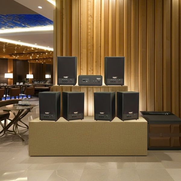 Dàn loa treo tường không dây, loa thông báo, loa phát nhạc tự động: 01 amply A50 Goldsound + 6 loa không dây C50 UHF Goldsound
