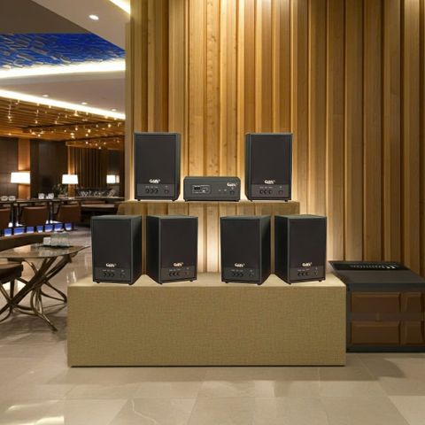 Dàn loa treo tường không dây, loa thông báo, loa phát nhạc tự động: 01 amply A50 Goldsound + 6 loa không dây C50 UHF Goldsound