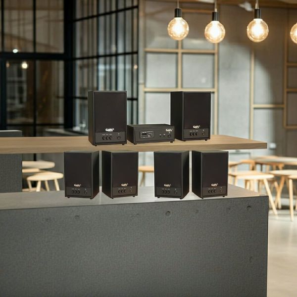 Dàn loa treo tường không dây, loa thông báo, loa phát nhạc tự động: 01 amply A50 Goldsound + 6 loa không dây C50 UHF Goldsound